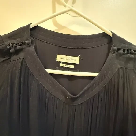 Isabel Marant Etoile Black Pleated Long Sleeve Dress Size 6 Designer Chic - Picture 7 of 8